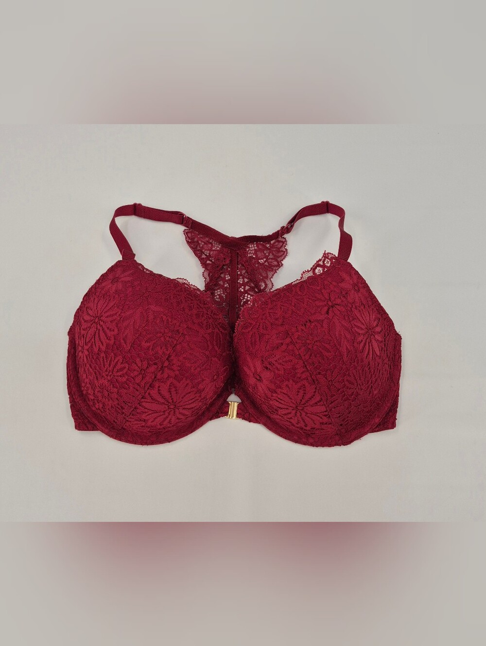Auden Plunge Coverage Push-up Racerback Bra 34DD Red Underwire Lace Floral